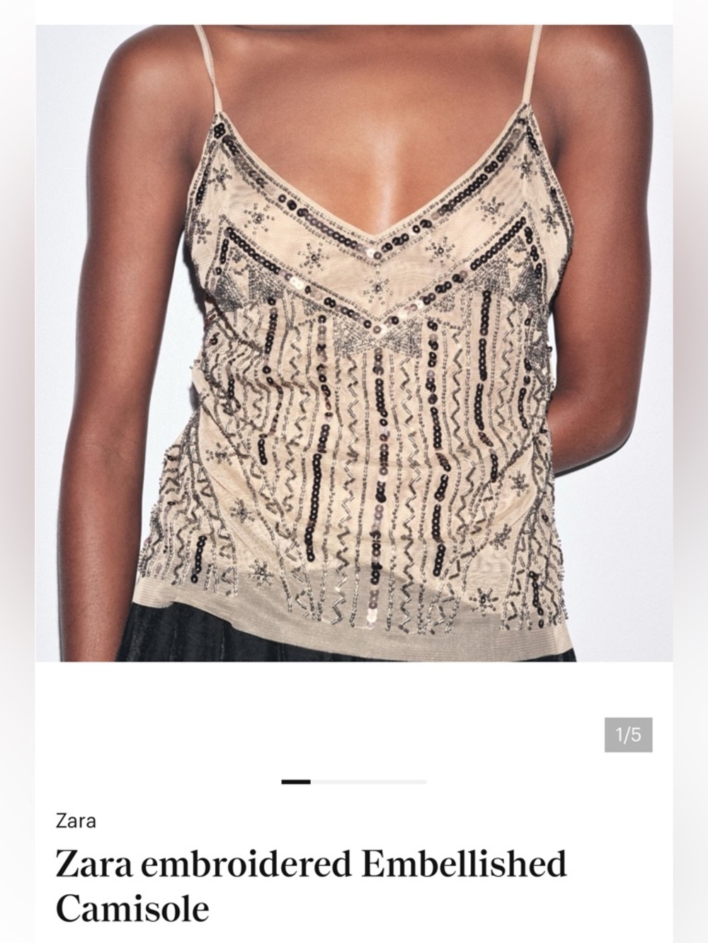 Zara Beige Beaded Sequin Embellished Cami